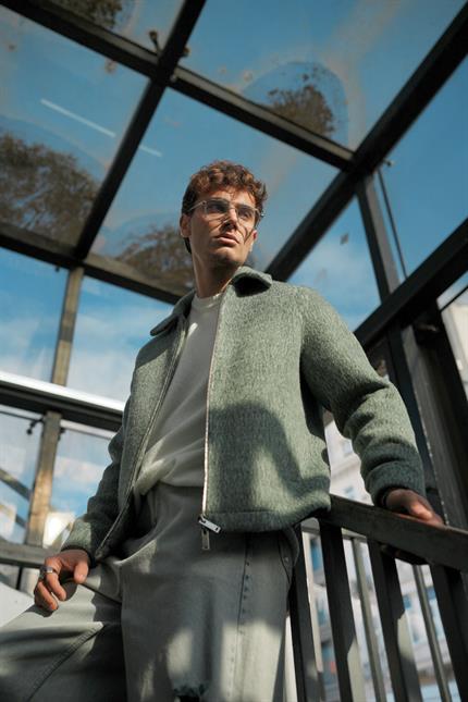 Erkek Alpaka Yün Mont Yeşil