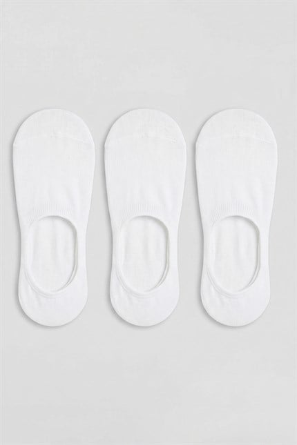 Unisex Bambu Silikonlu Görünmez Babet Çorap 3lü Set Beyaz