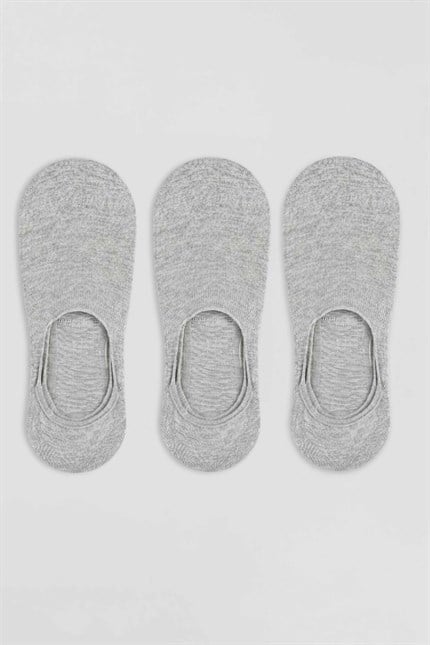 Unisex Bambu Silikonlu Görünmez Babet Çorap 3lü Set Gri Melanj