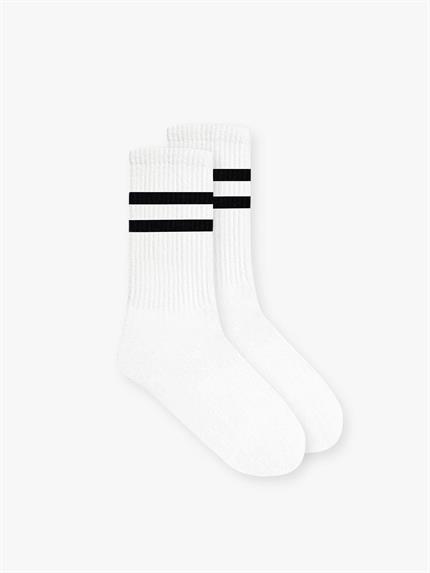 Unisex Çizgili Desenli Uzun Kolej Tenis Çorap Siyah