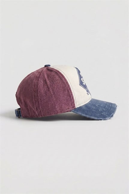 Unisex Eskitme Yıkamalı Shine Retro Baskılı Şapka Bordo