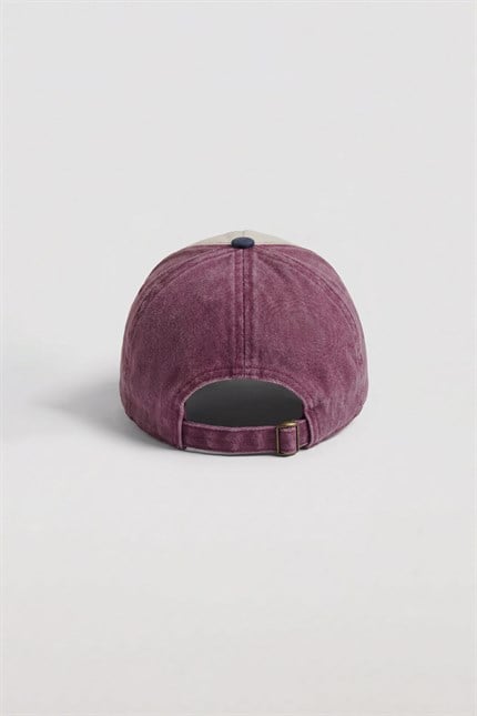 Unisex Eskitme Yıkamalı Shine Retro Baskılı Şapka Bordo