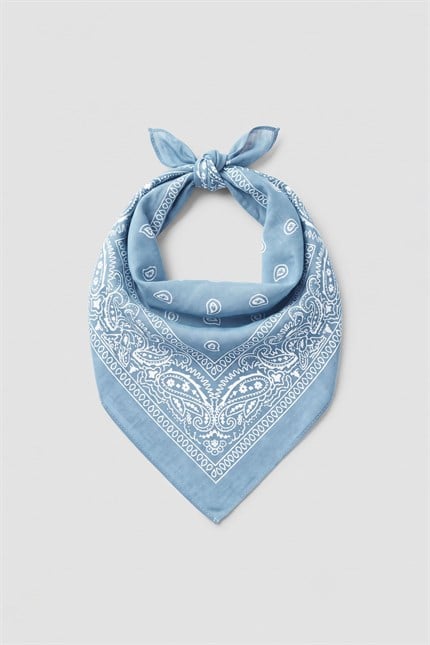 Unisex Etnik Desenli Bandana Açık Mavi