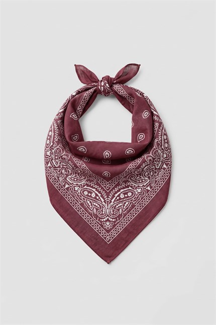 Unisex Etnik Desenli Bandana Bordo
