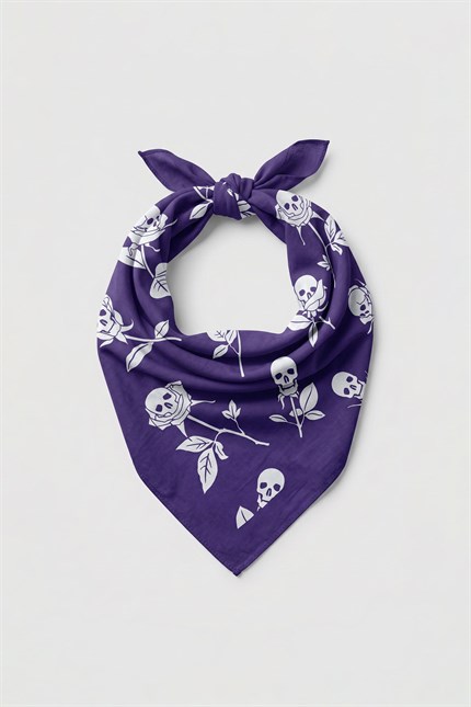 Unisex Kuru Kafa Gotik Desenli Bandana Mor