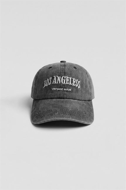Unisex Los Angeles Vintage Nakışlı Şapka Antrasit
