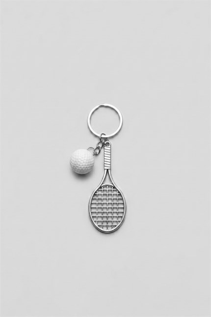 Unisex Metal Tenis Raketi Anahtarlık Beyaz