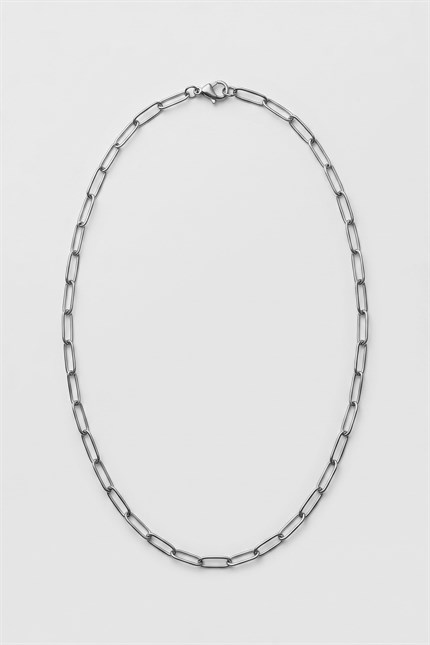 Unisex Oval Halkalı Çelik Zincir Kolye Gümüş