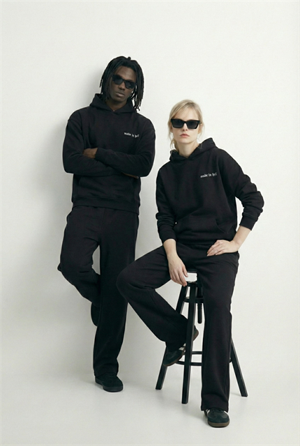 Unisex Oversize Baskılı Premium 3 İplik Kapüşonlu Sweatshirt Siyah
