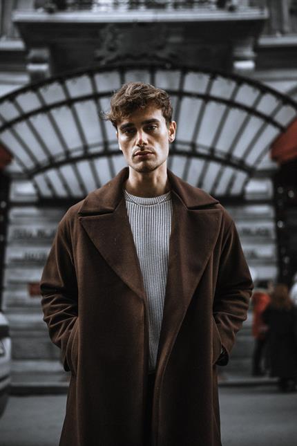 Erkek Oversize İtalyan Kaşe Kaban Kahve