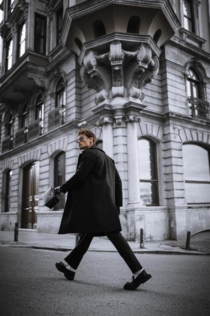 Erkek Oversize İtalyan Kaşe Kaban Siyah