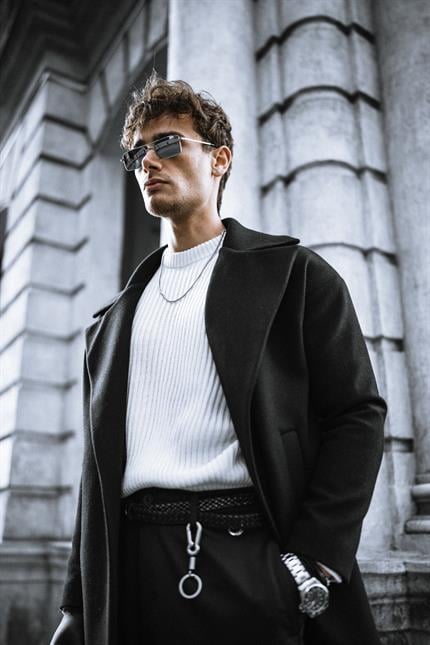 Erkek Oversize İtalyan Kaşe Kaban Siyah