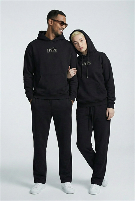 Unisex Oversize Kabartma Baskılı Premium Kalın Kapüşonlu Sweatshirt Siyah