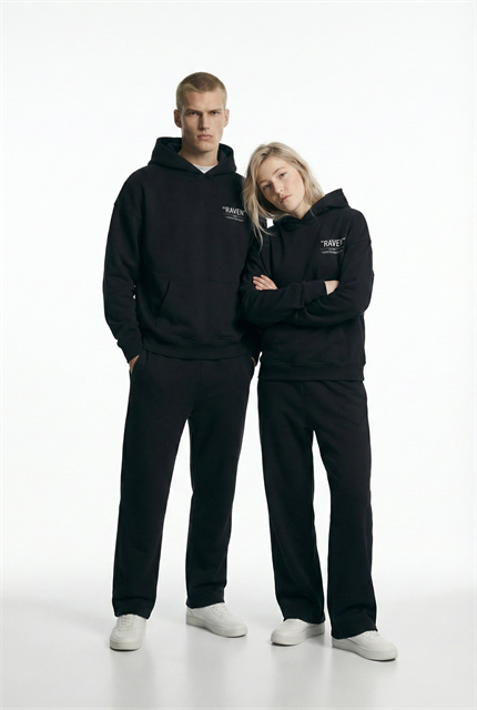 Unisex Oversize Raven Baskılı Premium Kalın Kapüşonlu Sweatshirt Siyah