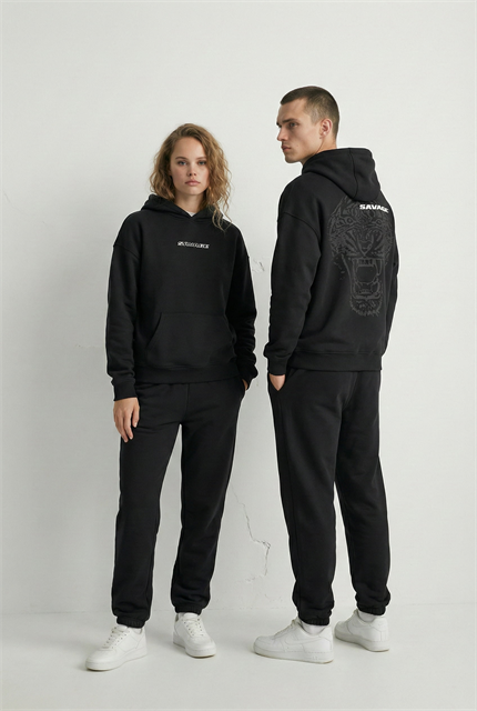 Unisex Oversize Savage Grafik Baskılı Kalın Kapüşonlu Sweatshirt Siyah