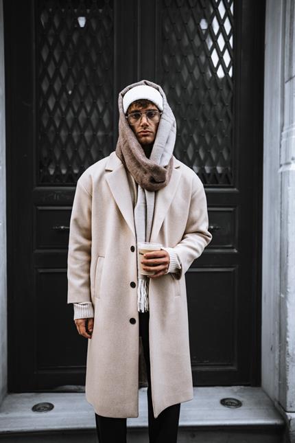 Erkek Oversize Uzun İtalyan Kaşe Kaban Bej