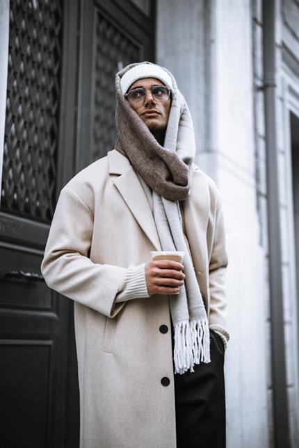 Erkek Oversize Uzun İtalyan Kaşe Kaban Bej