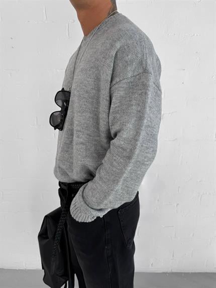 Erkek Oversize Yumuşak Dokulu Kazak Gri