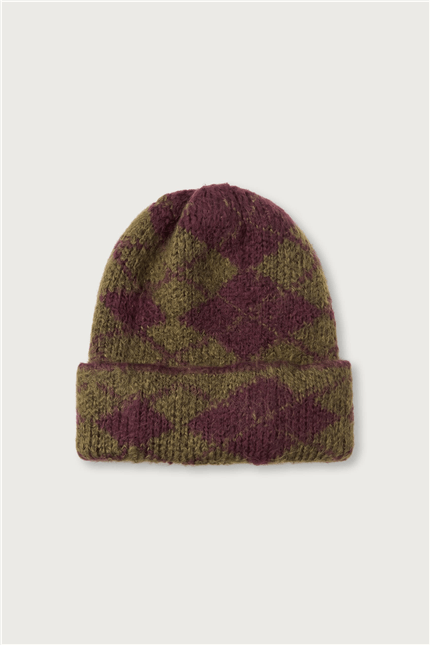 Unisex Vintage Baklava Desenli Tüylü Bere Bordo