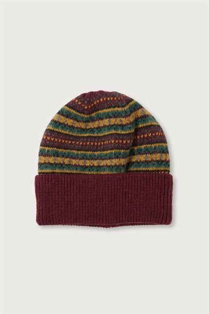 Unisex Vintage Yün Karışımlı Jakar Desenli Bere Bordo
