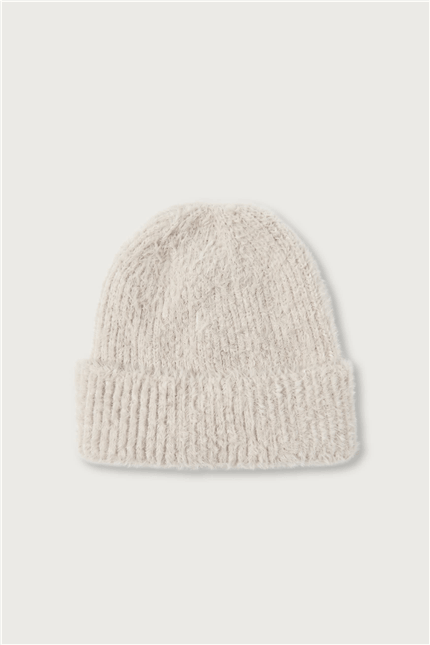 Unisex Yumuşak Dokulu Tüylü Bere Ekru
