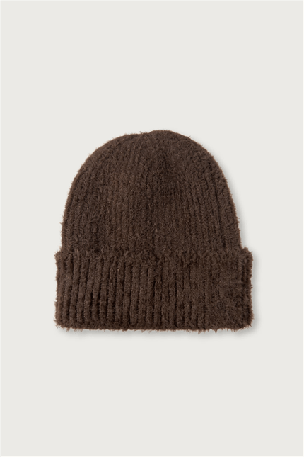 Unisex Yumuşak Dokulu Tüylü Bere Kahverengi