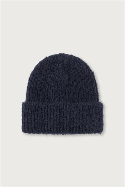 Unisex Yumuşak Dokulu Tüylü Bere Lacivert