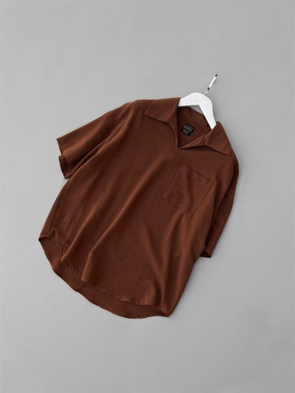 Erkek V Yaka Gömlek Kahve