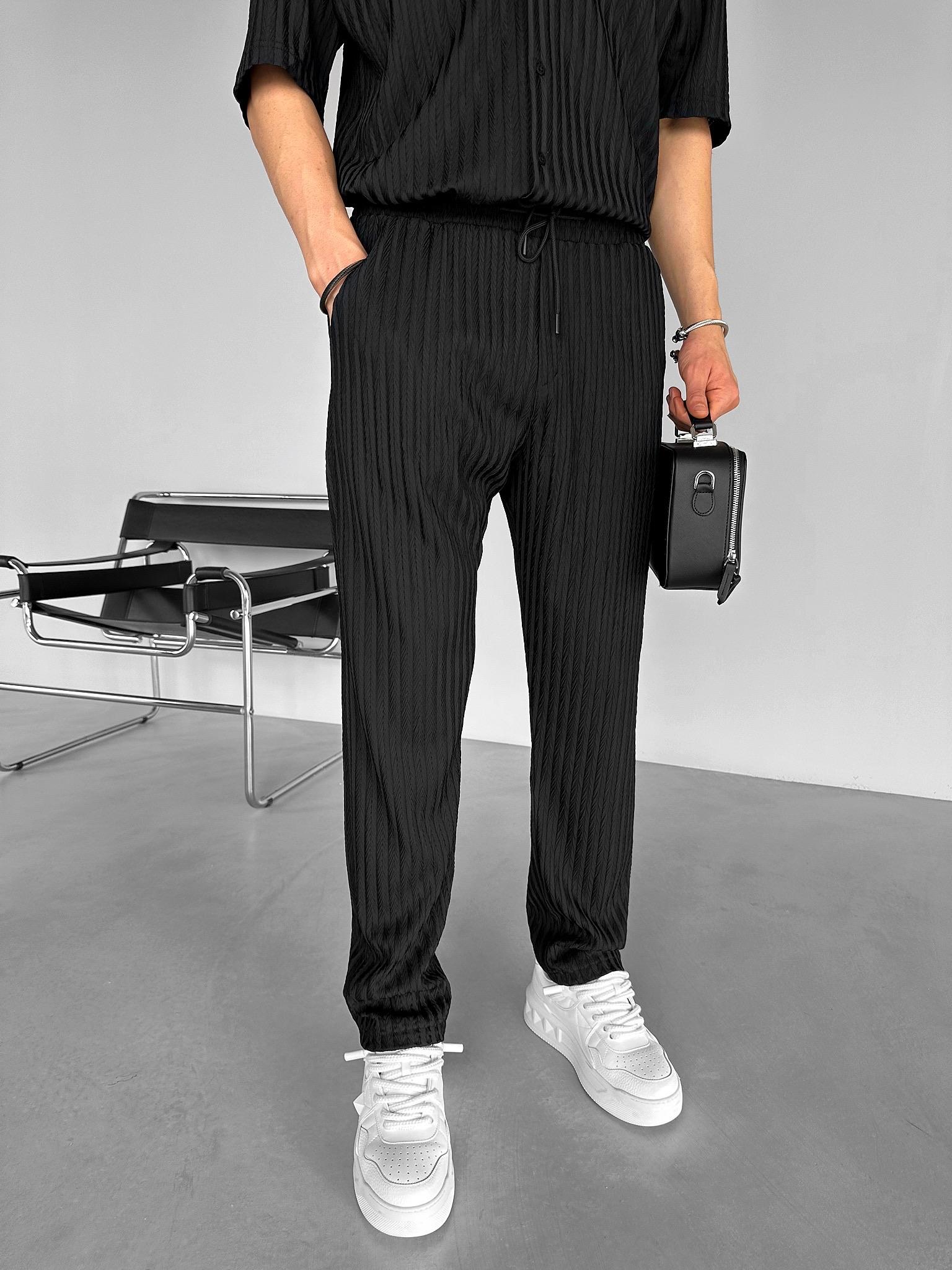 Baggy Fit Desenli Rahat Pantolon Siyah