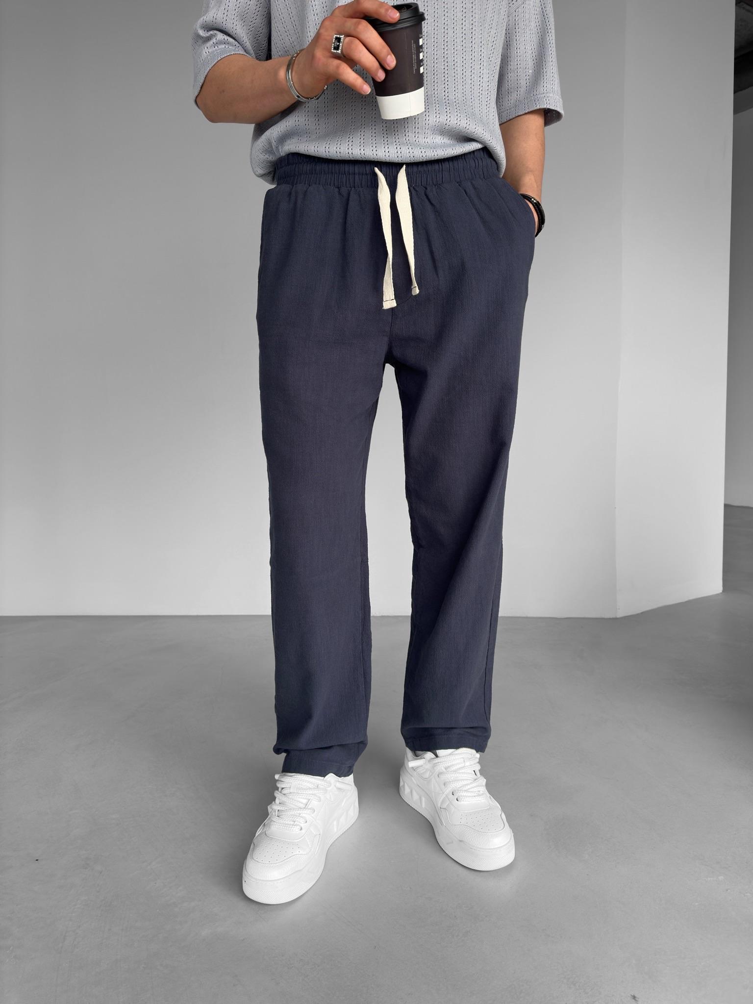 Erkek Baggy Fit Keten Pantolon Lacivert