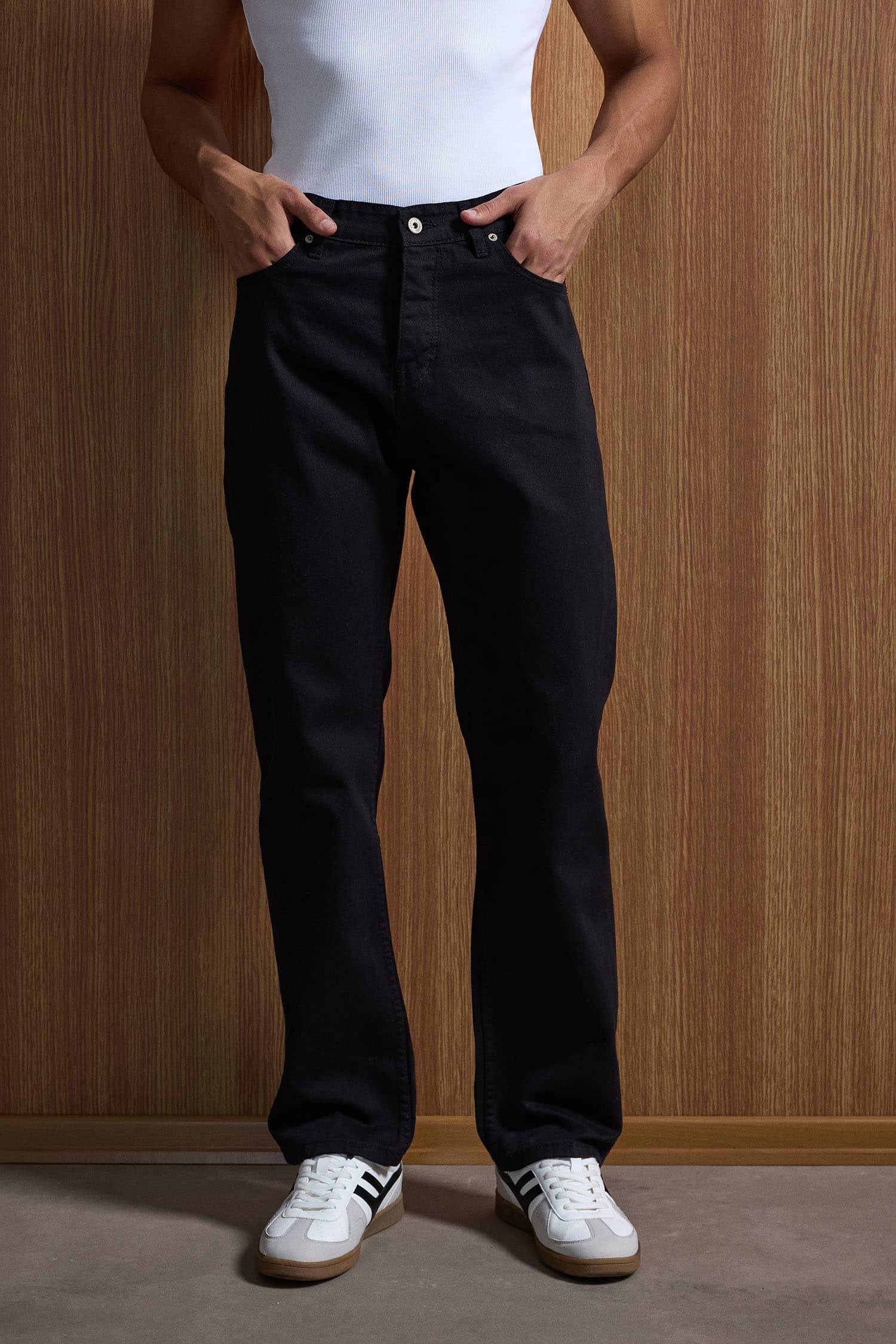 Erkek Baggy Fit Basic Jean Pantolon Siyah