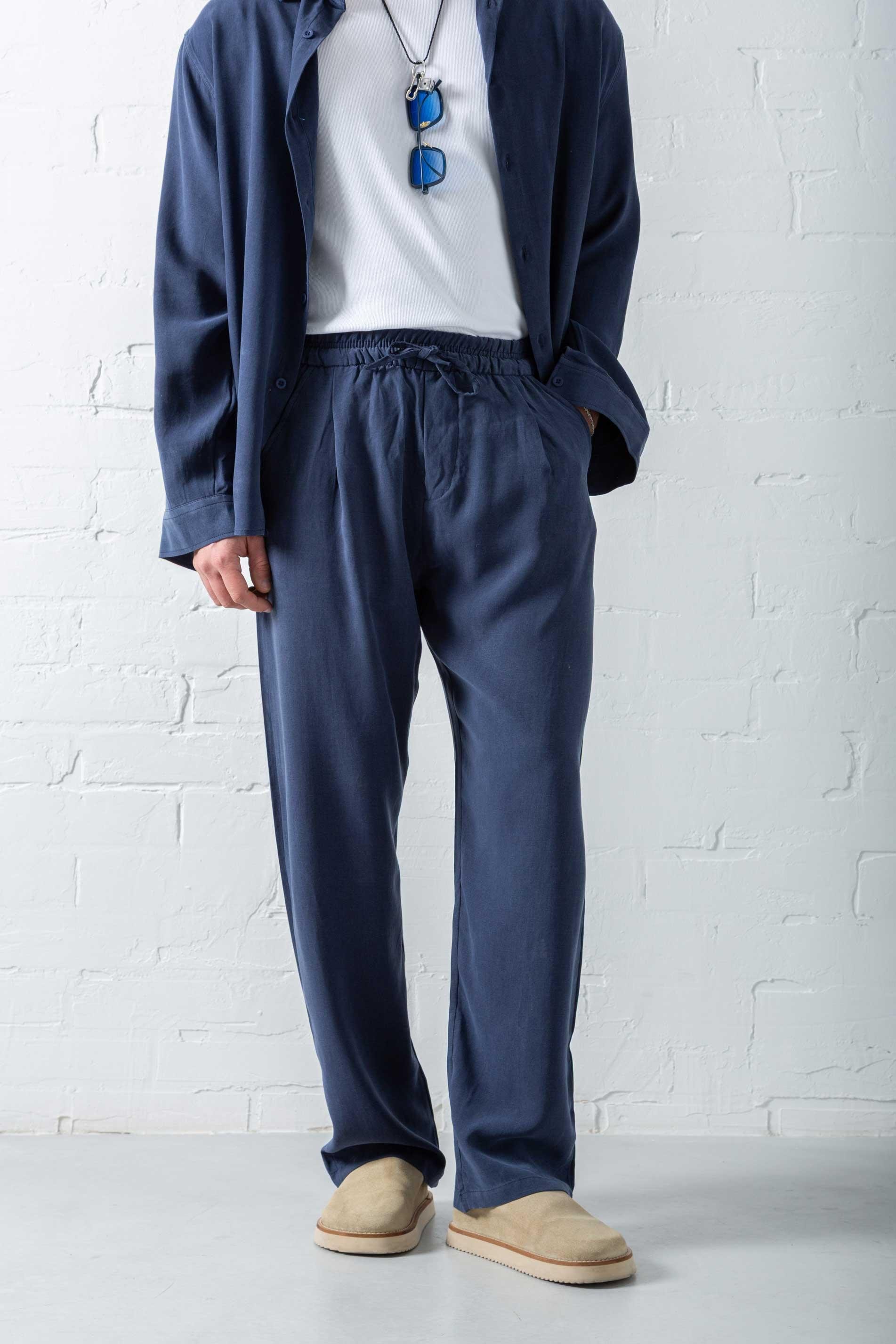 Erkek Baggy Fit Beli Lastikli Pantolon Lacivert