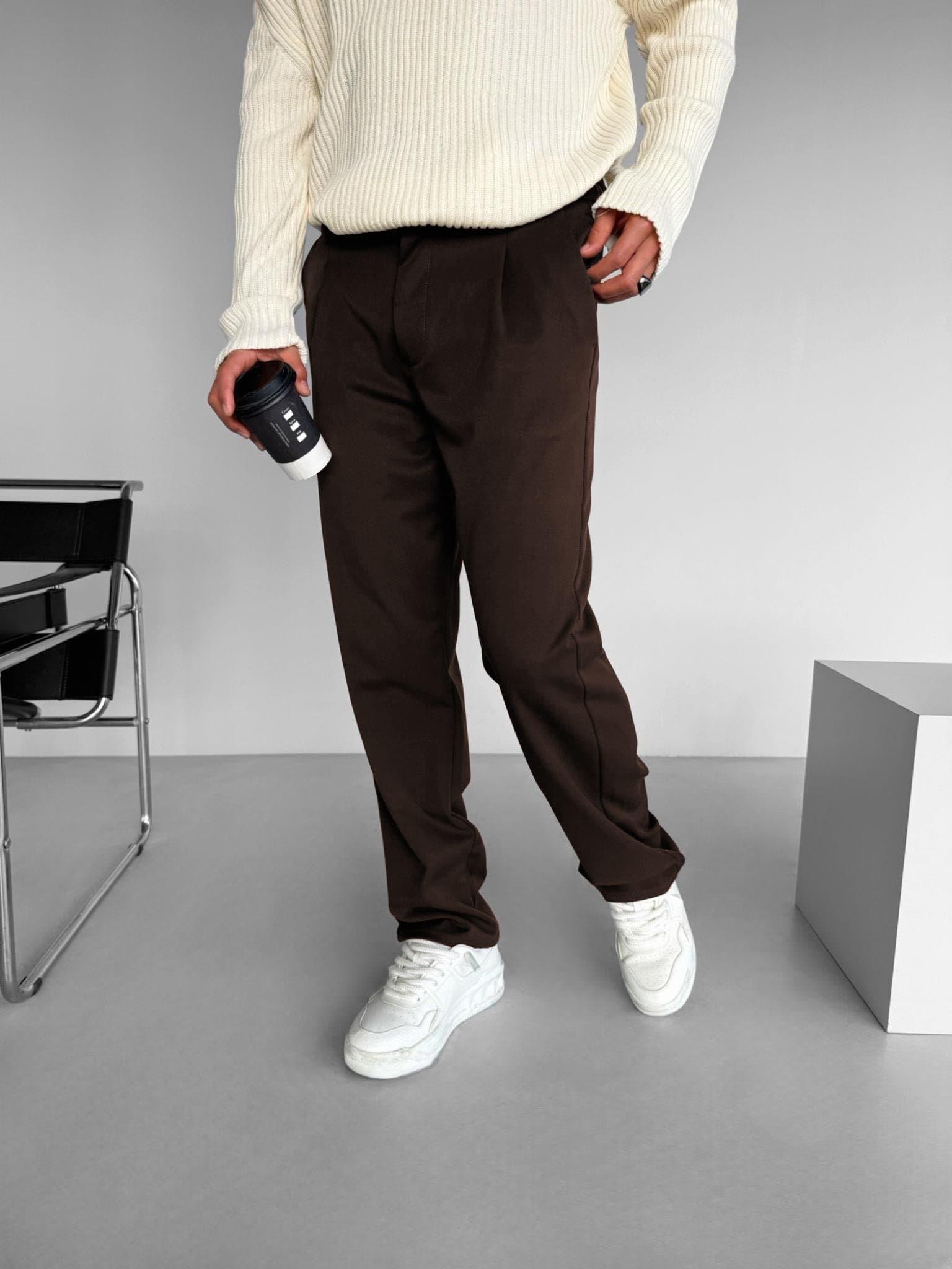 Erkek Regular Fit Pileli Beli Lastikli Kumaş Pantolon Kahverengi · 5
