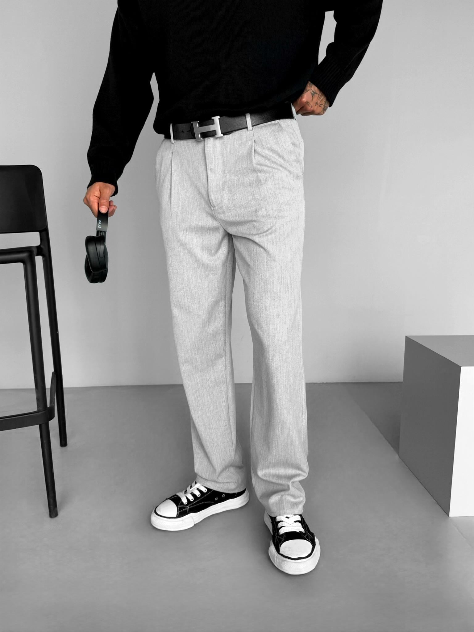 Erkek Regular Fit Pileli Beli Lastikli Kumaş Pantolon Gri · 4
