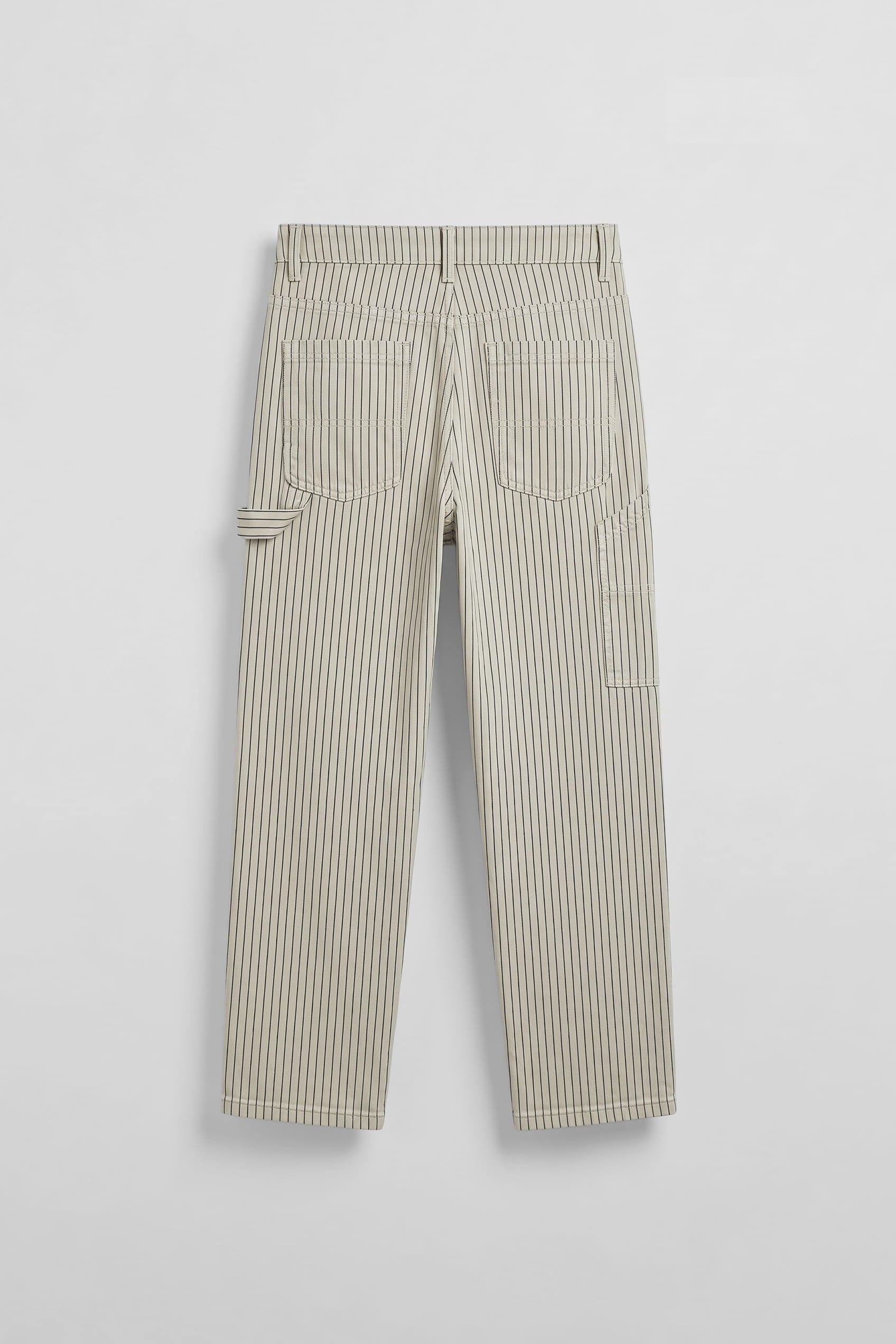 Erkek Baggy Fit Çizgili Jean Pantolon Bej | Carpenter Jean ABLUKA