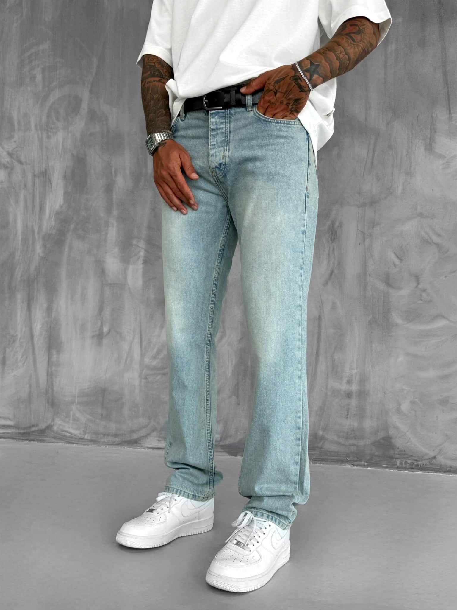 Erkek Baggy Fit Eskitilmiş Jean Pantolon Buz Mavi · 3