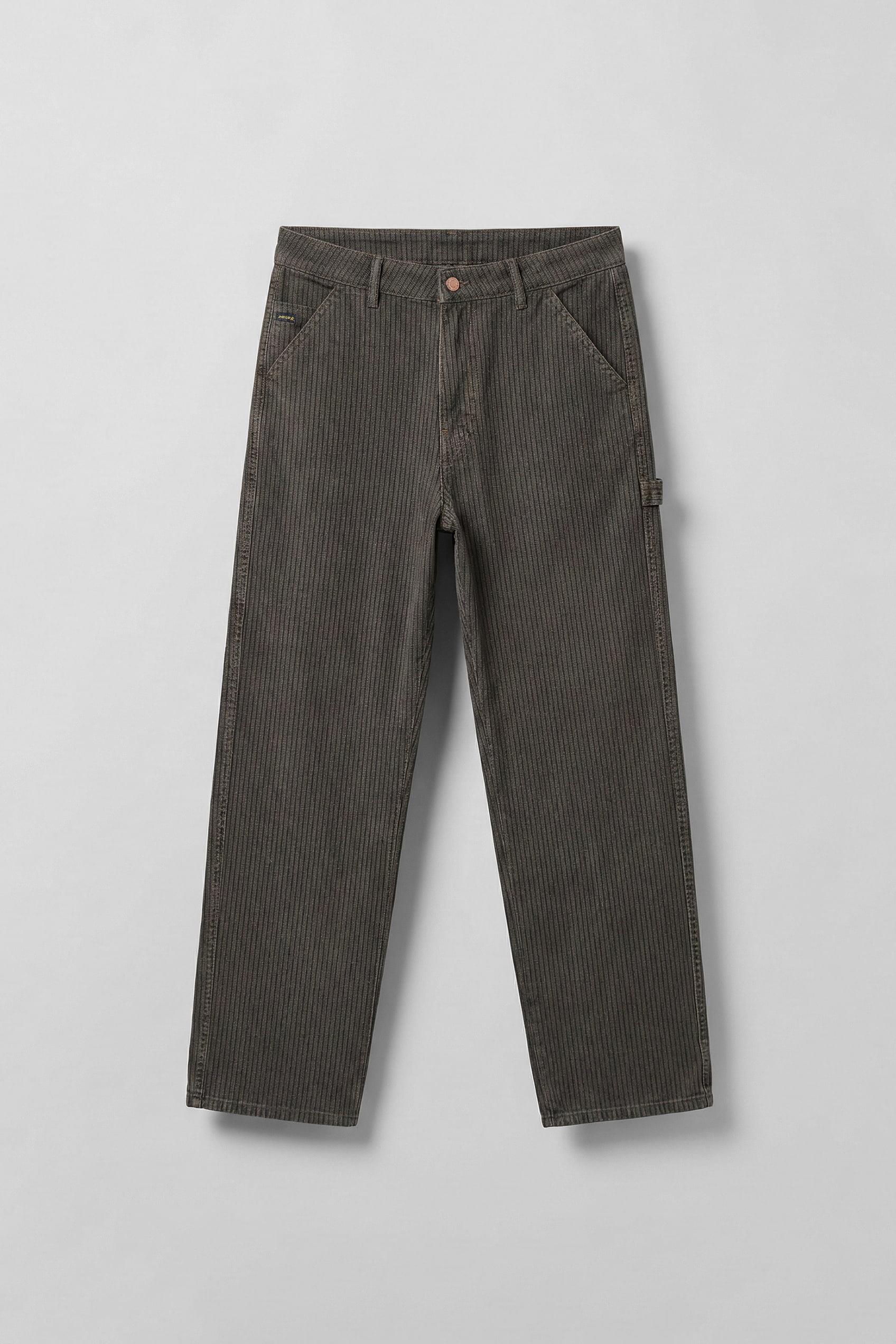 Erkek Baggy Fit Fonksiyonel Cep Detaylı Çizgili Jean Haki