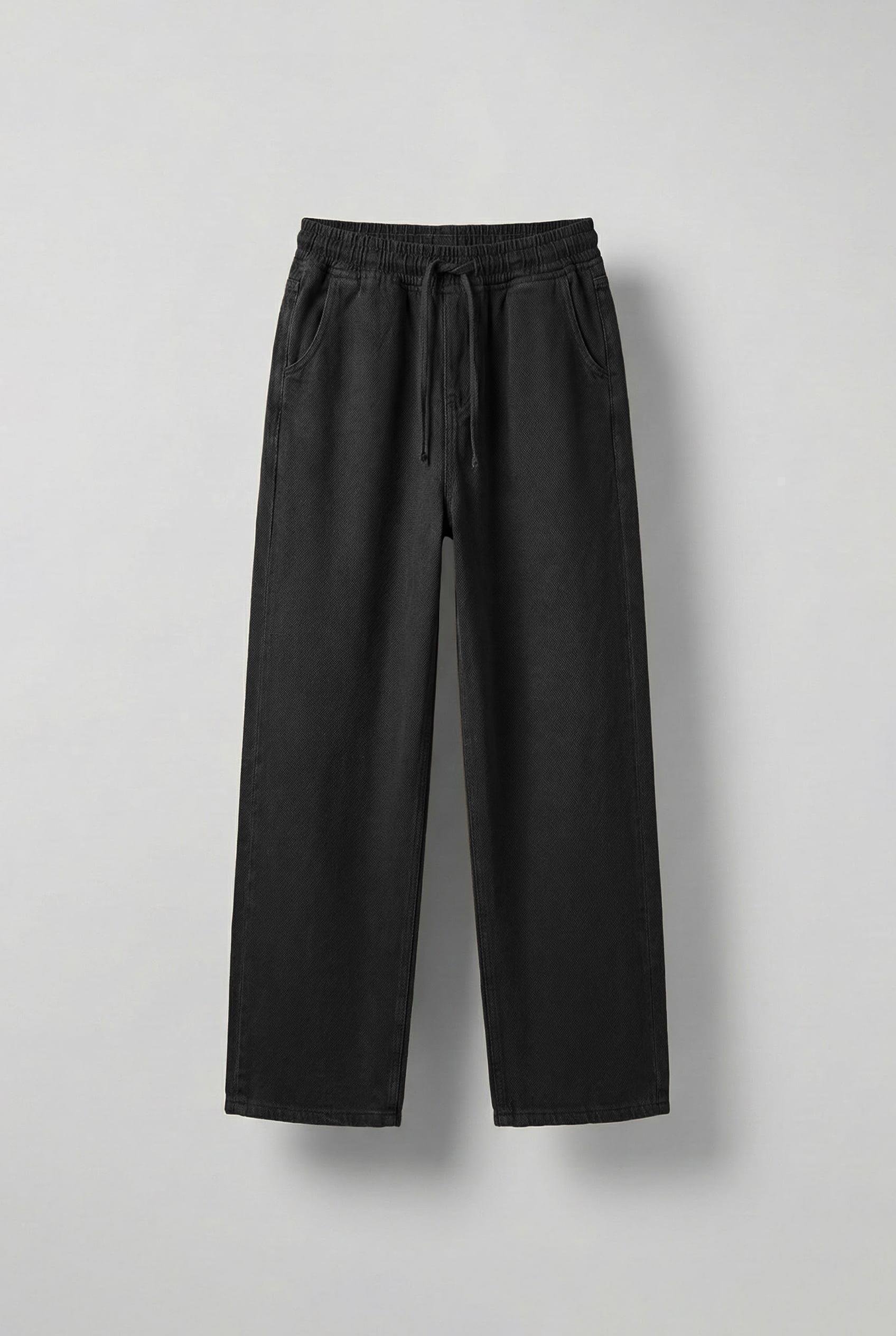 Erkek Baggy Fit Gabardin Kumaş Pantolon Siyah