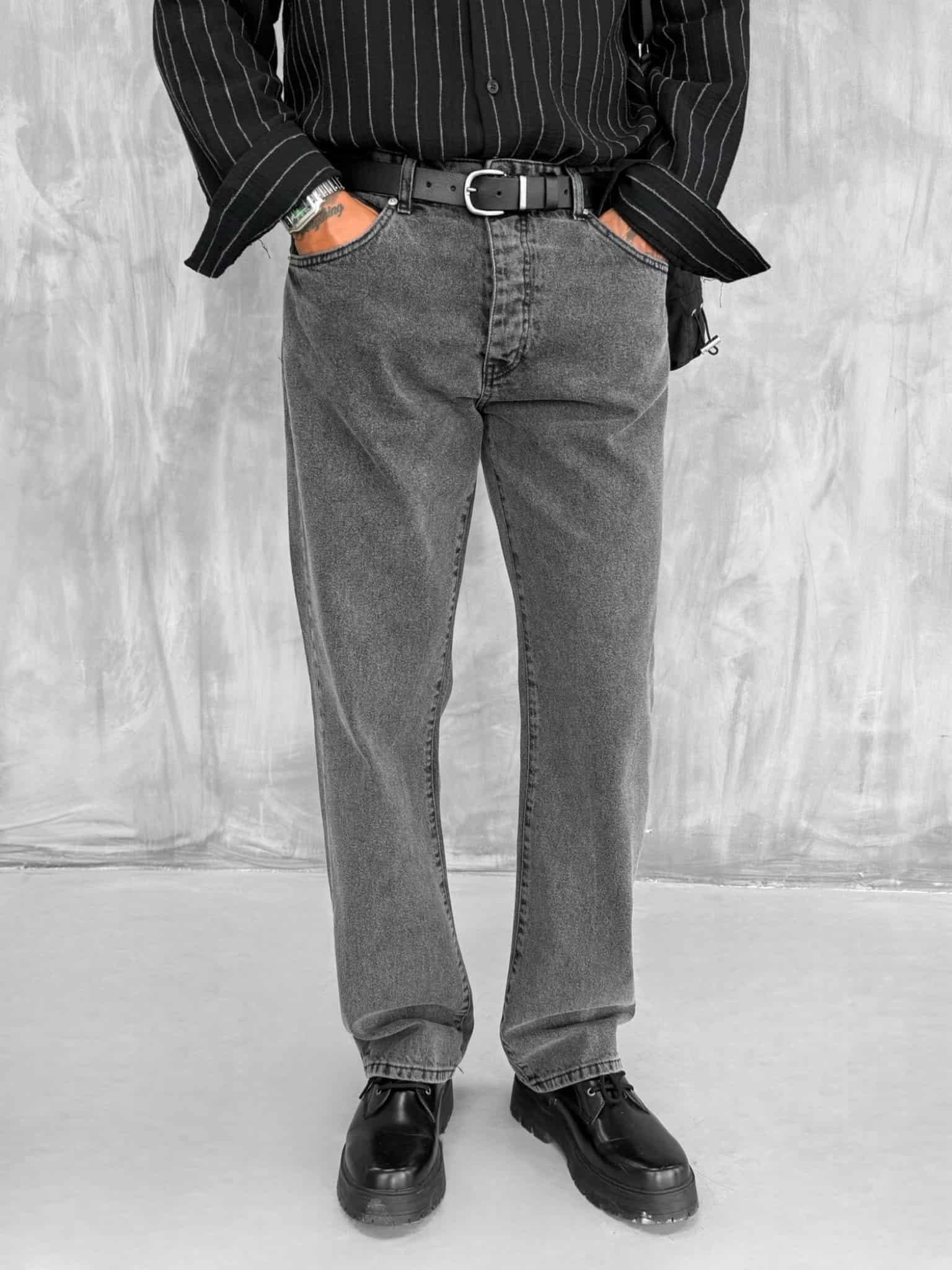 Erkek Baggy Fit Jean Pantolon Koyu Gri