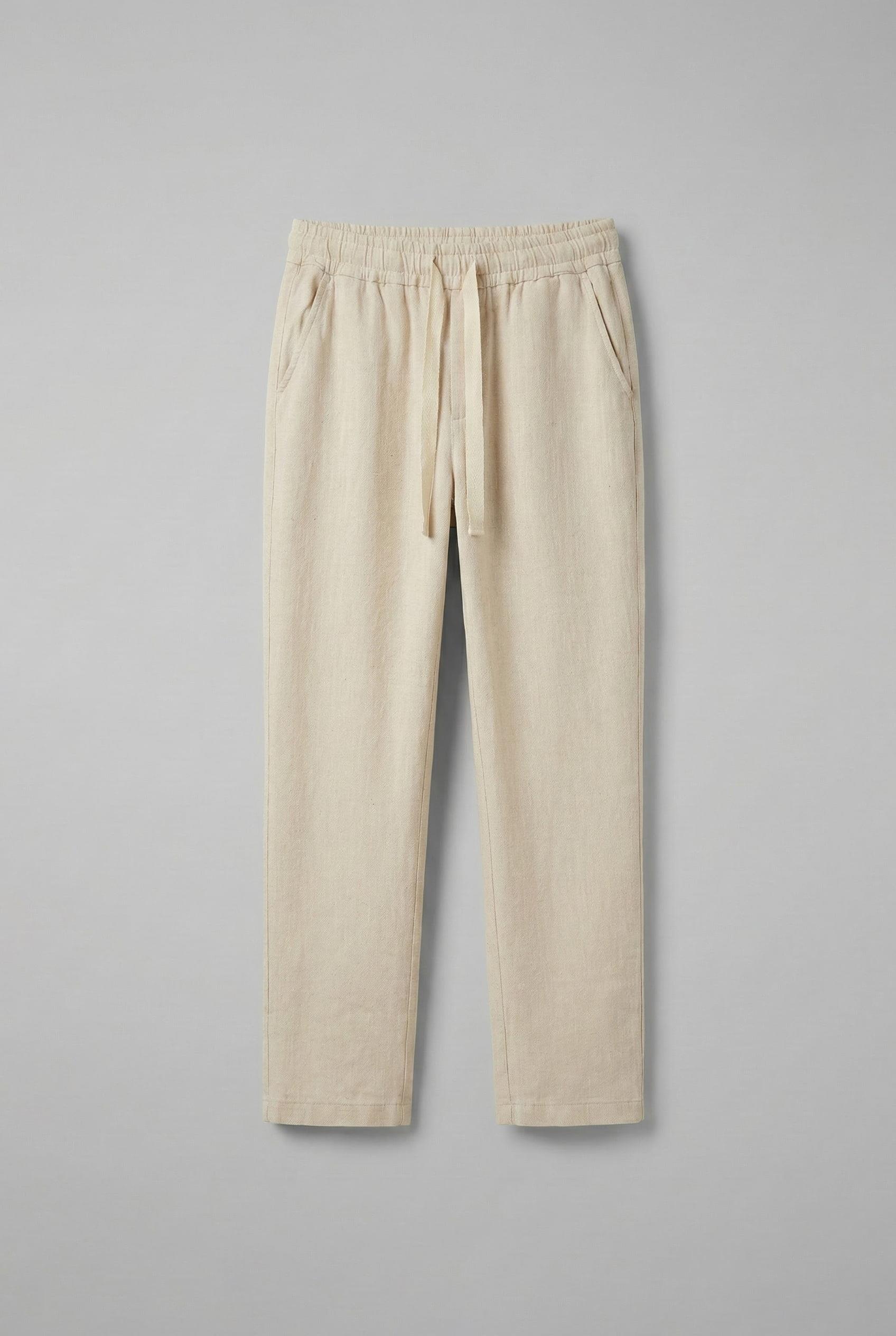 Erkek Baggy Fit Keten Pantolon Bej
