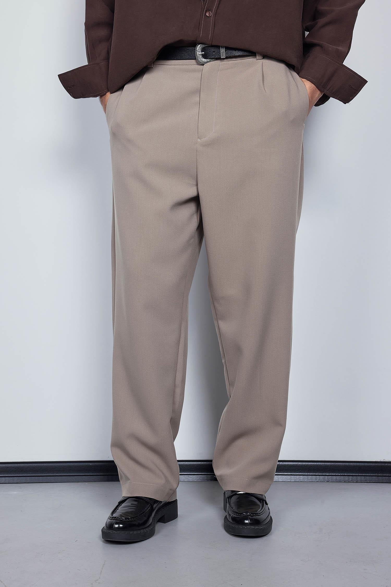 Erkek Baggy Fit Kumaş Pantolon Bej