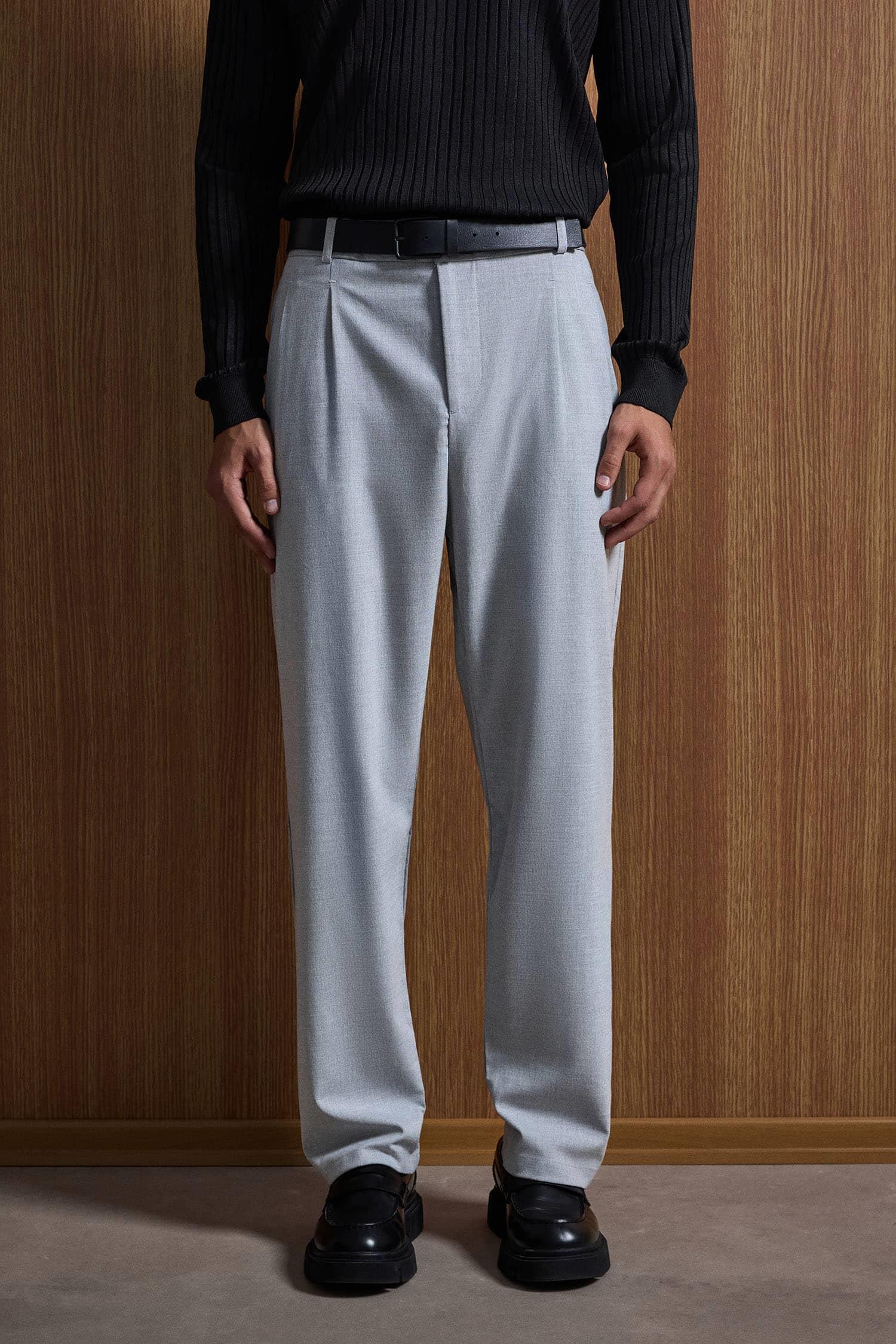 Erkek Baggy Fit Kumaş Pantolon Gri