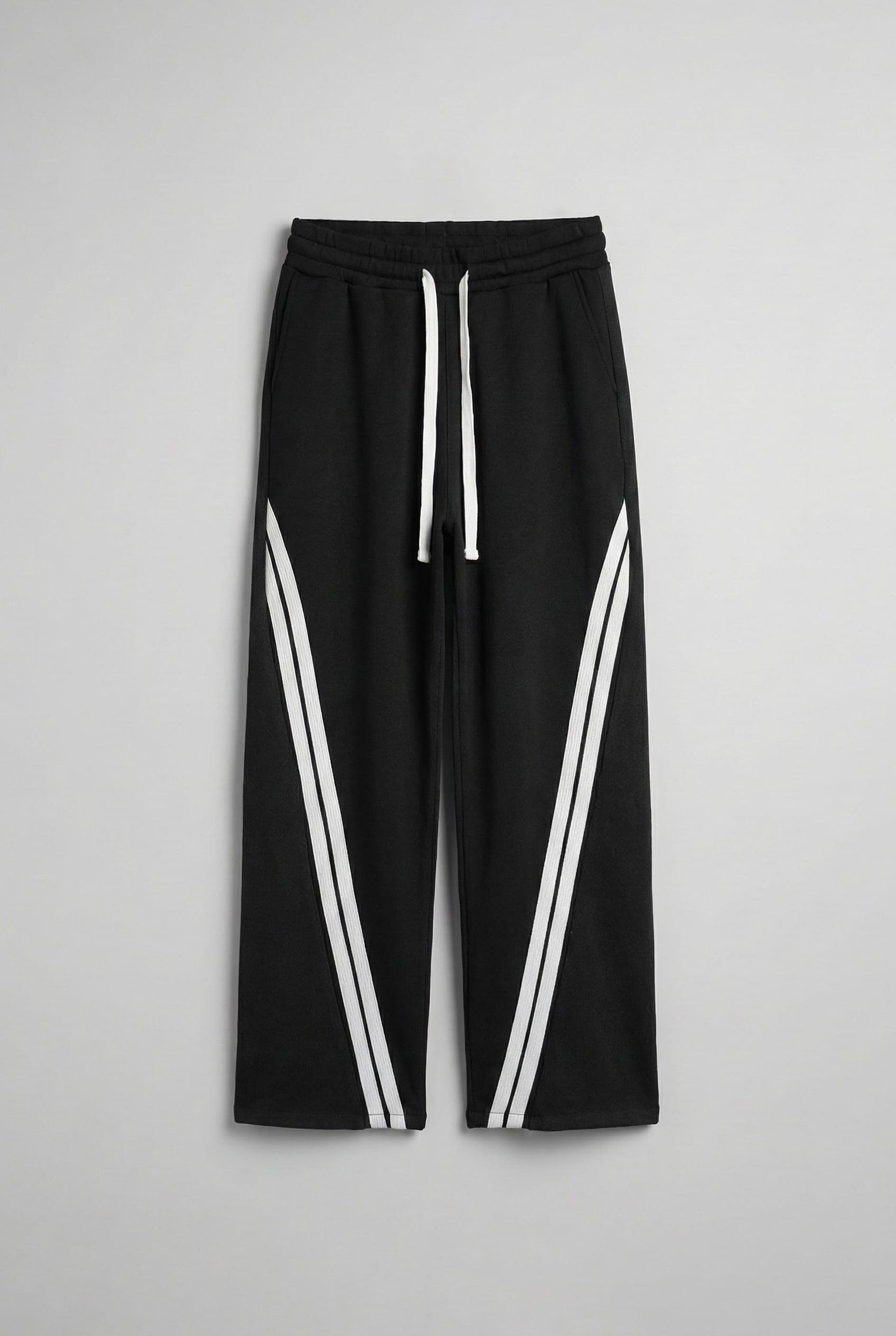 Erkek Baggy Fit Şerit Detaylı Duo Jean Siyah