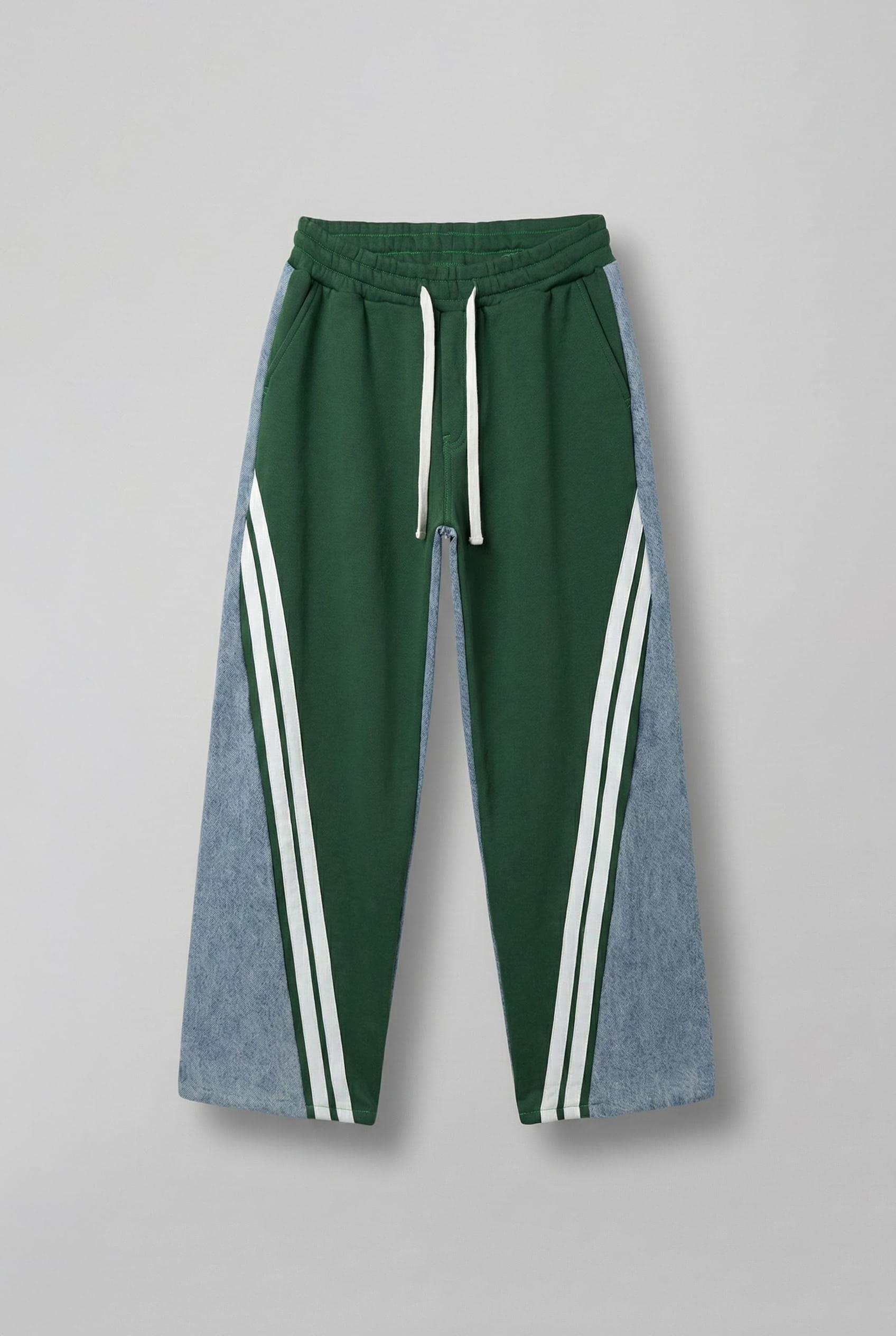 Erkek Baggy Fit Şerit Detaylı Duo Jean Yeşil