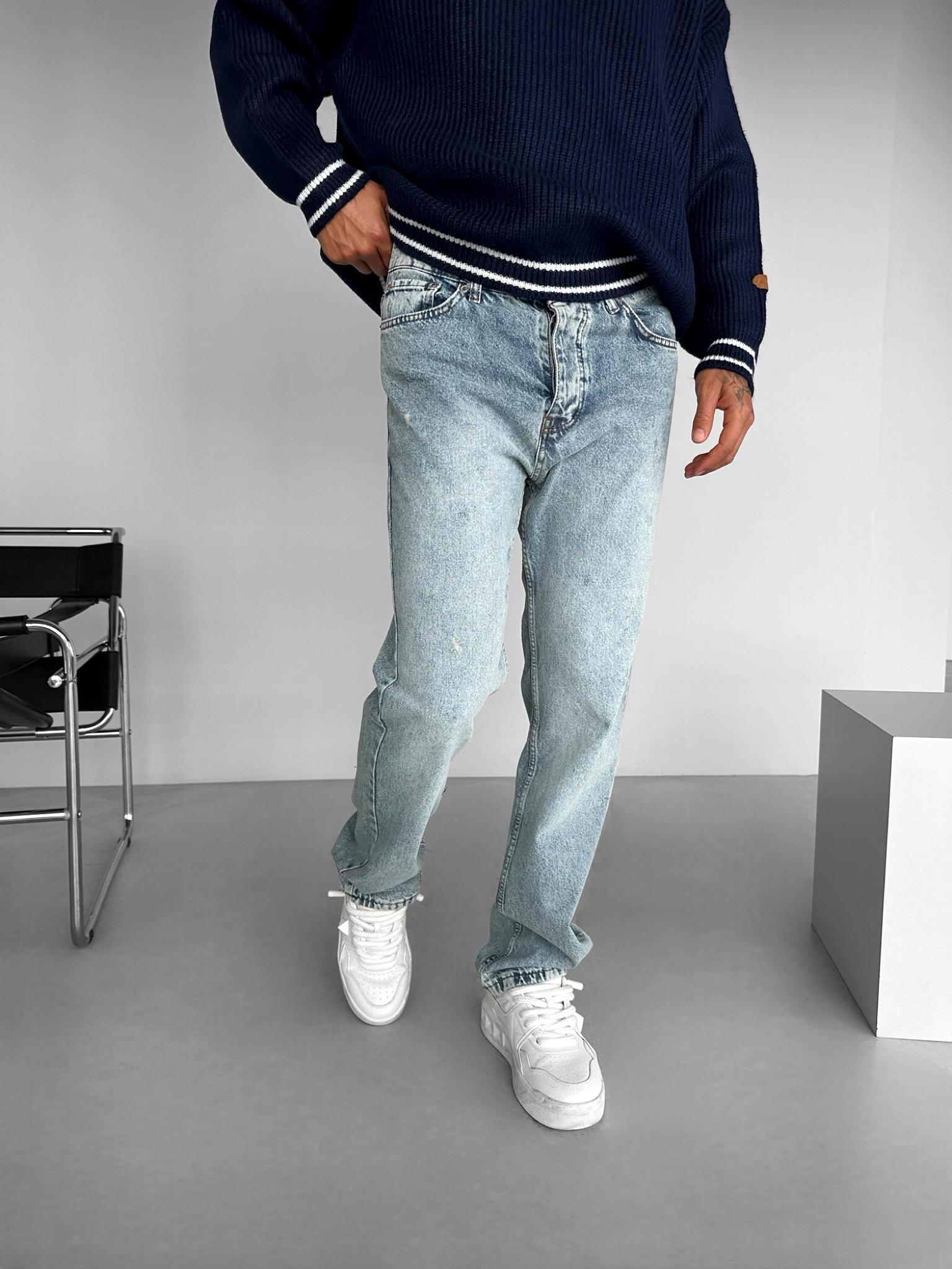 Erkek Baggy Fit Yıkamalı Jean Açık Mavi