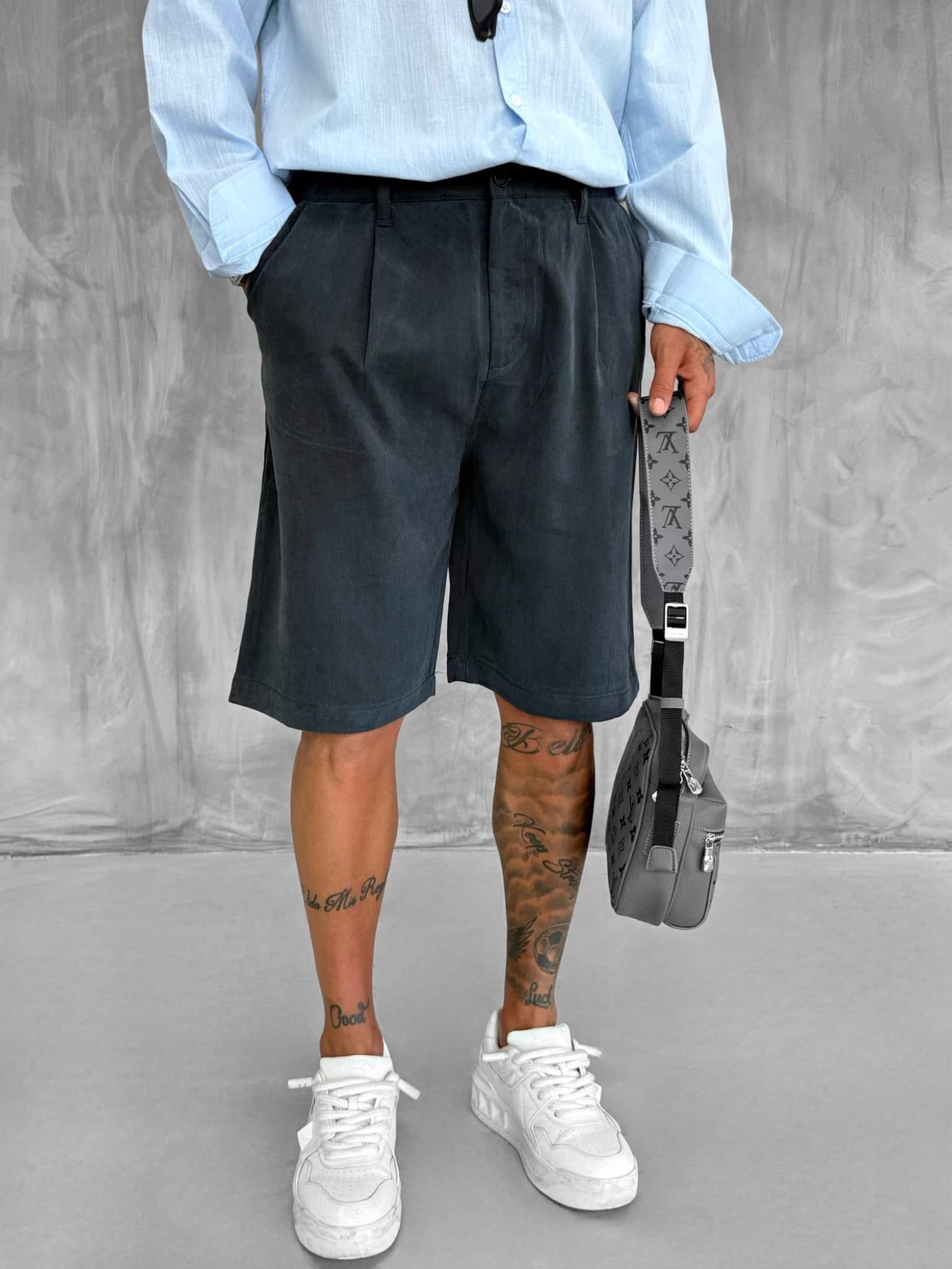 Erkek Baggy Kesim Liyosel Kumaş Şort Siyah