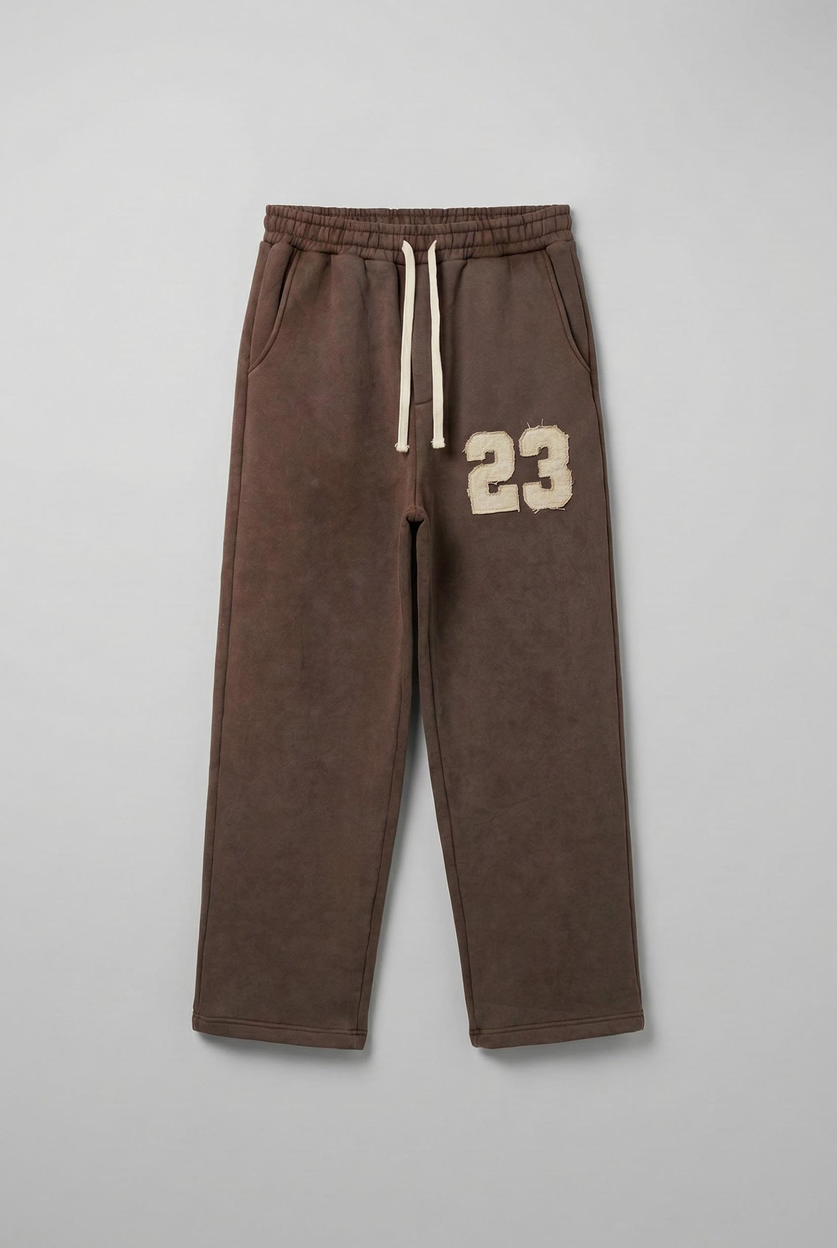 Erkek Baskılı Yıkamalı Baggy Fit Eşofman Kahverengi