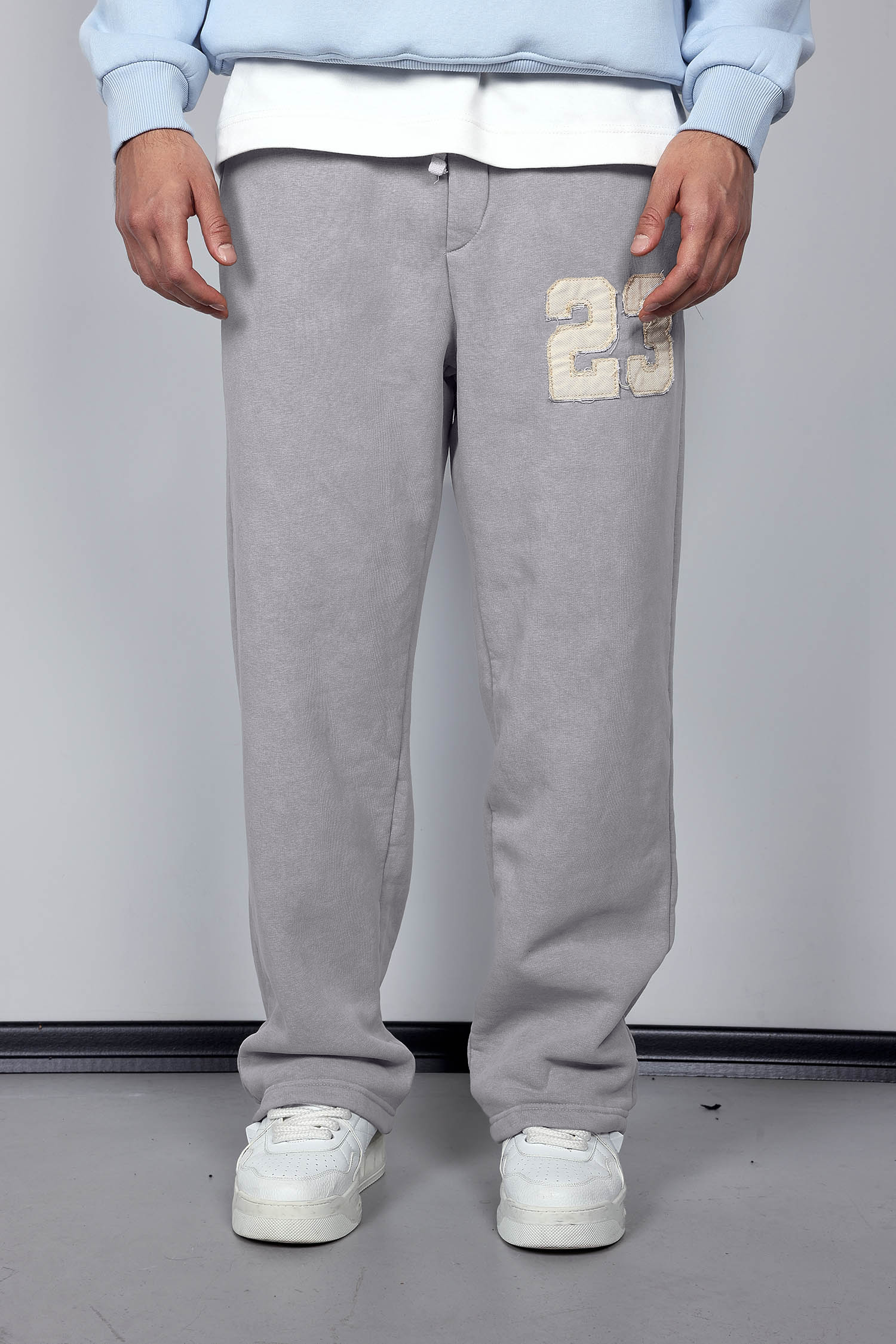 Erkek Baskılı Yıkamalı Baggy Fit Eşofman Gri