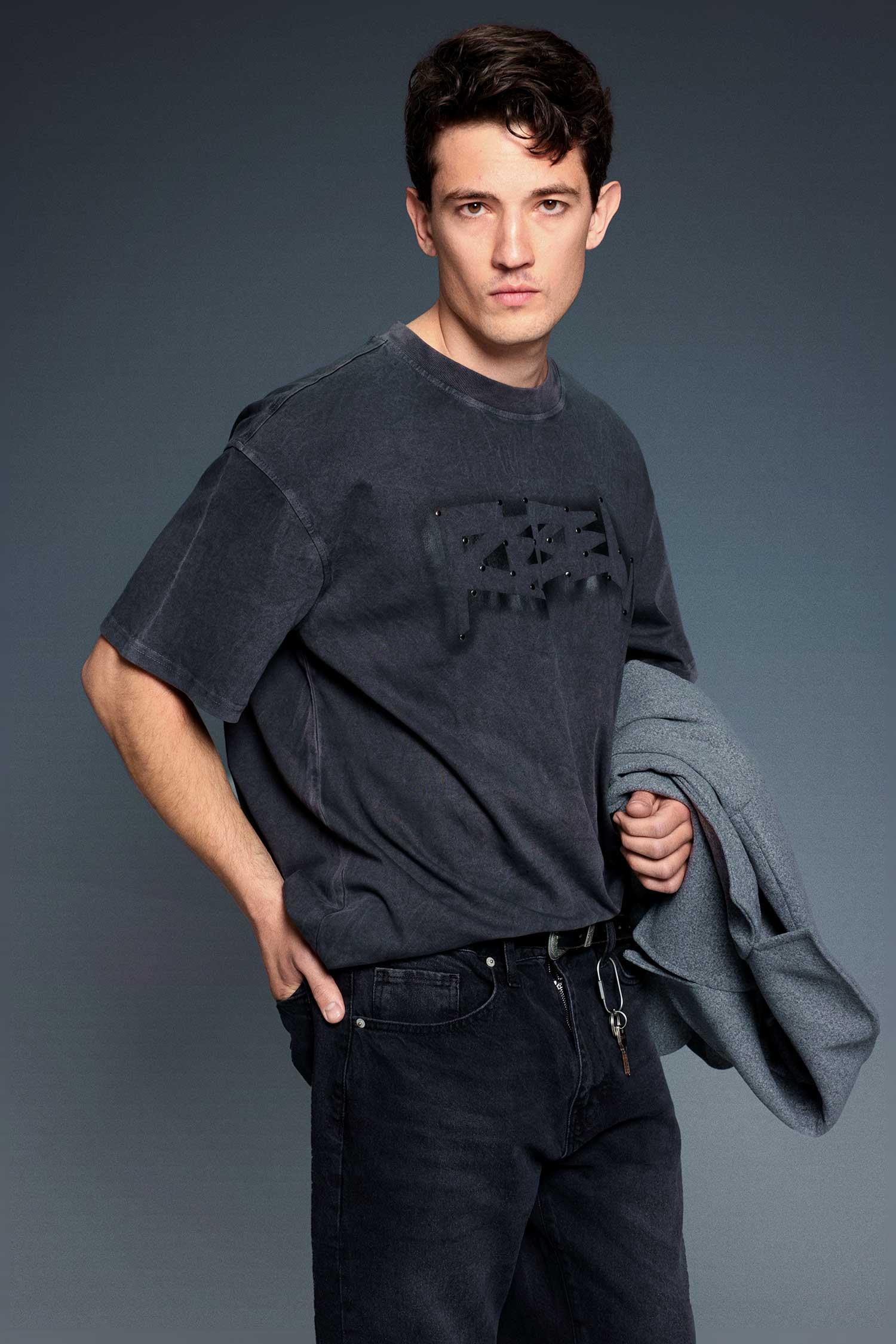 Erkek Baskılı Yıkamalı Premium Oversize T-Shirt Siyah · 4