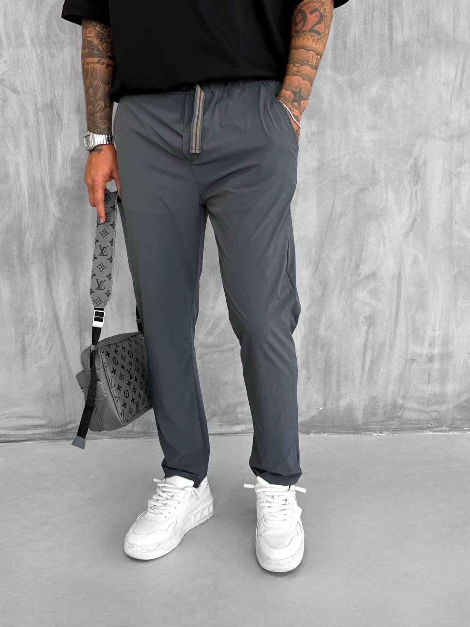 Erkek Beli Lastikli Tecno Kumaş Slim Fit Pantolon Füme · 2